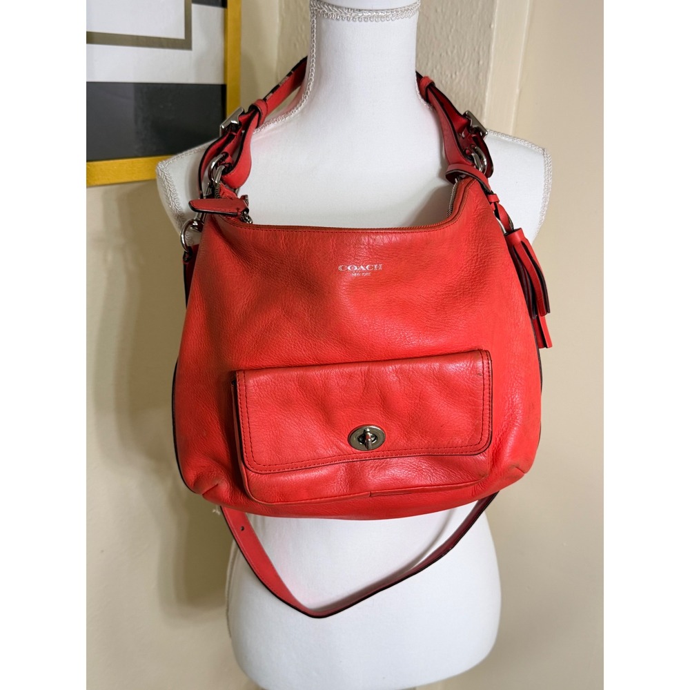 Coach Legacy Penny Hobo Bag Coral Red Leather Tassel Crossbody 22381